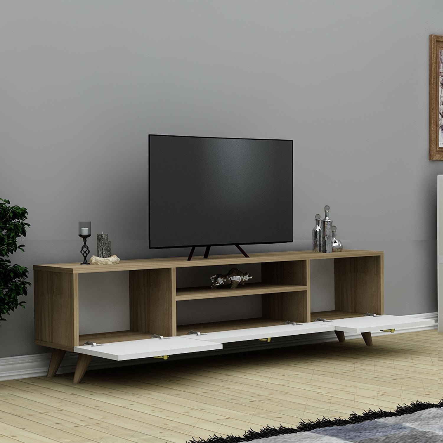 Meuble TV 140 cm Debout - Chêne | Luxe