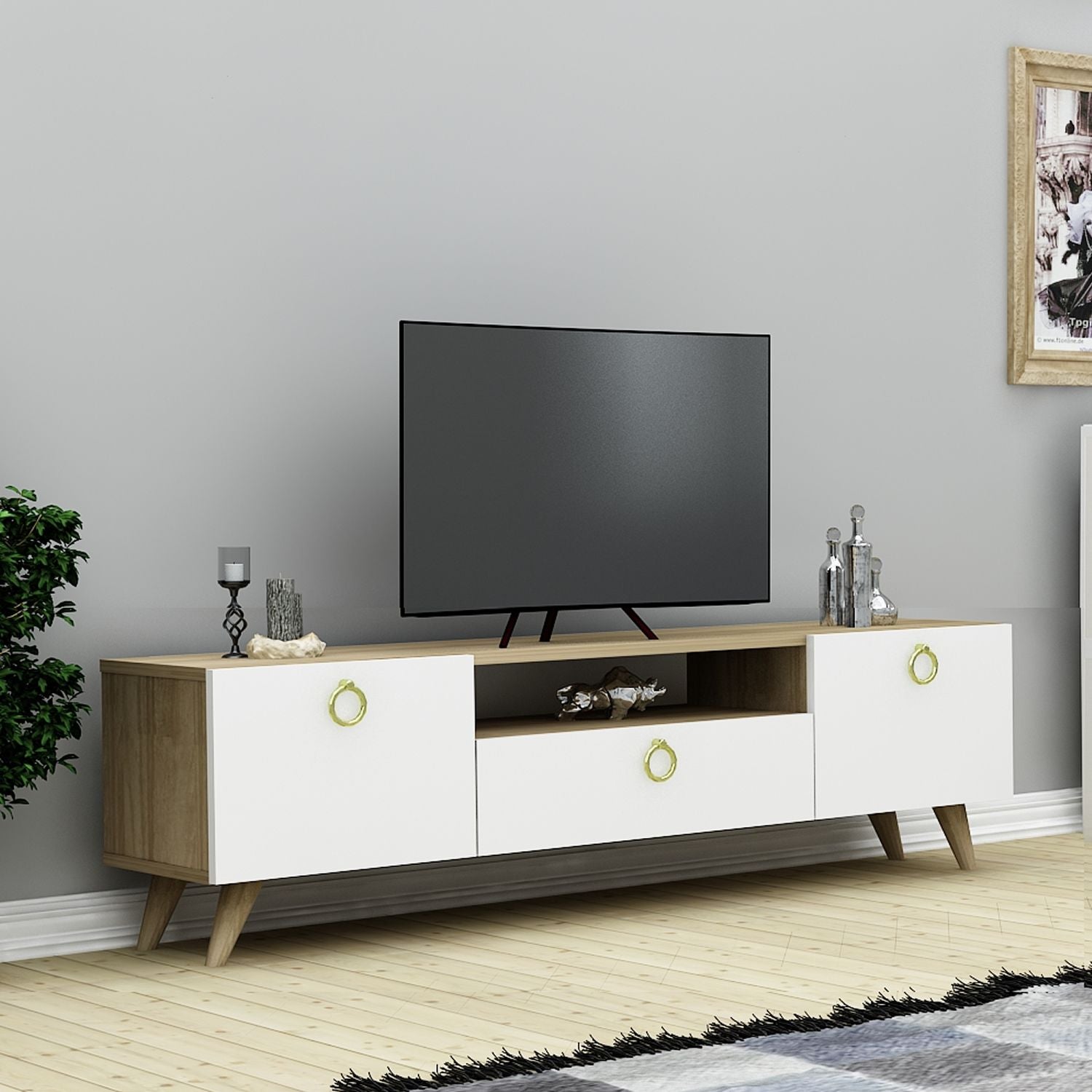 Meuble TV 140 cm Debout - Chêne | Luxe