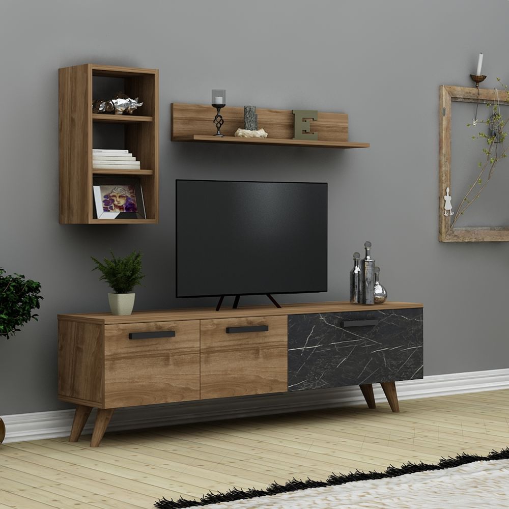 TV-meubel 140 cm Staand - Eiken - met Wandplanken | Roma