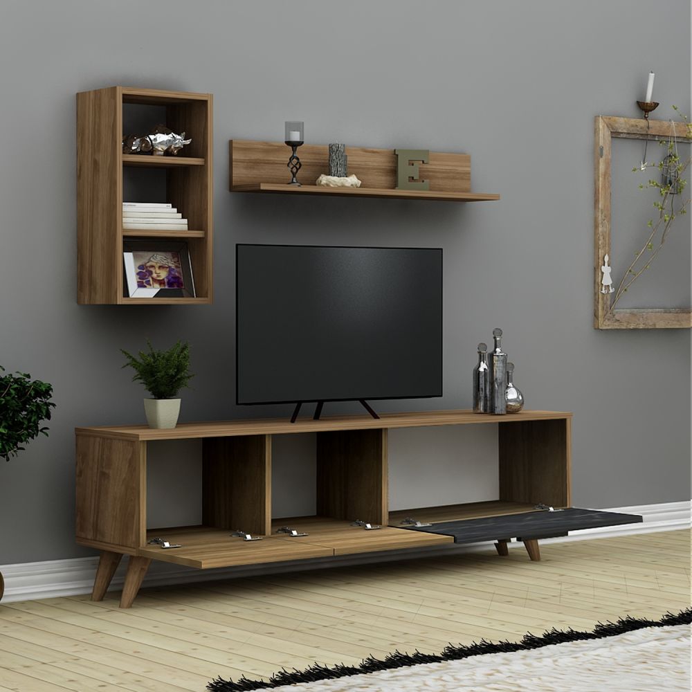 TV stand 140 cm Standing - Oak - with Wall shelves | Roma
