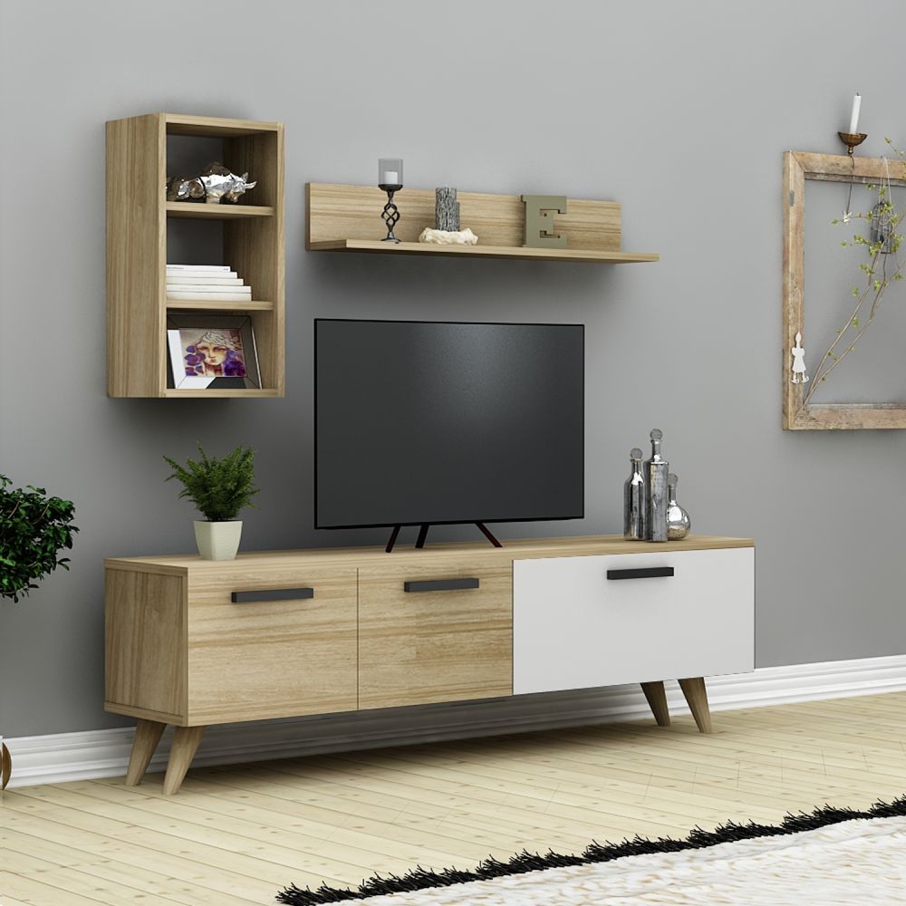 TV stand 140 cm Standing - Oak - with Wall shelves | Roma