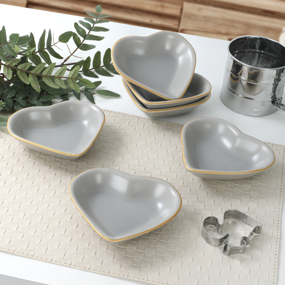 Matte Gray Gold Heart Tapas/Snack/Sauce plate 14 Cm 6 Pieces