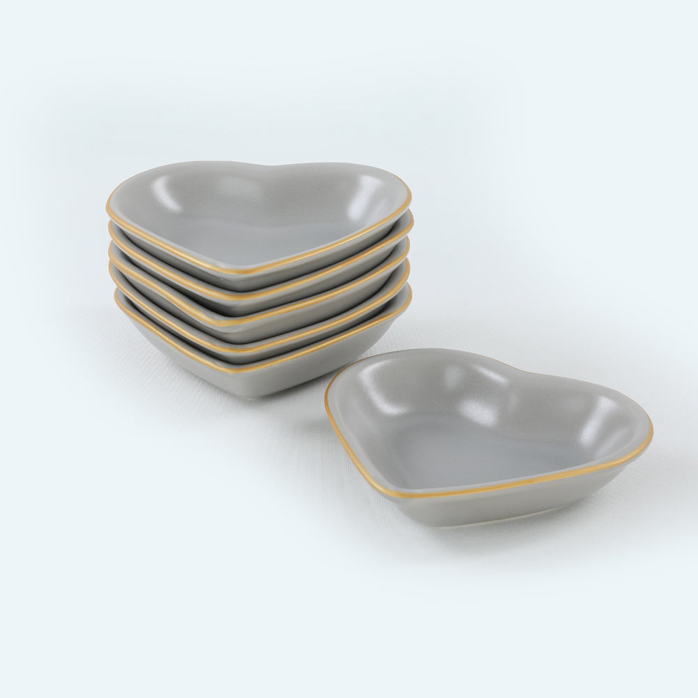 Matte Gray Gold Heart Tapas/Snack/Sauce plate 14 Cm 6 Pieces