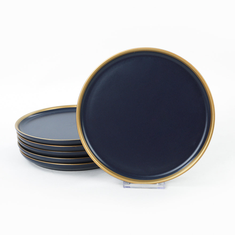 Nordic Goud Mat Blue Cake Dessertbord 22 Cm 6 Stuks