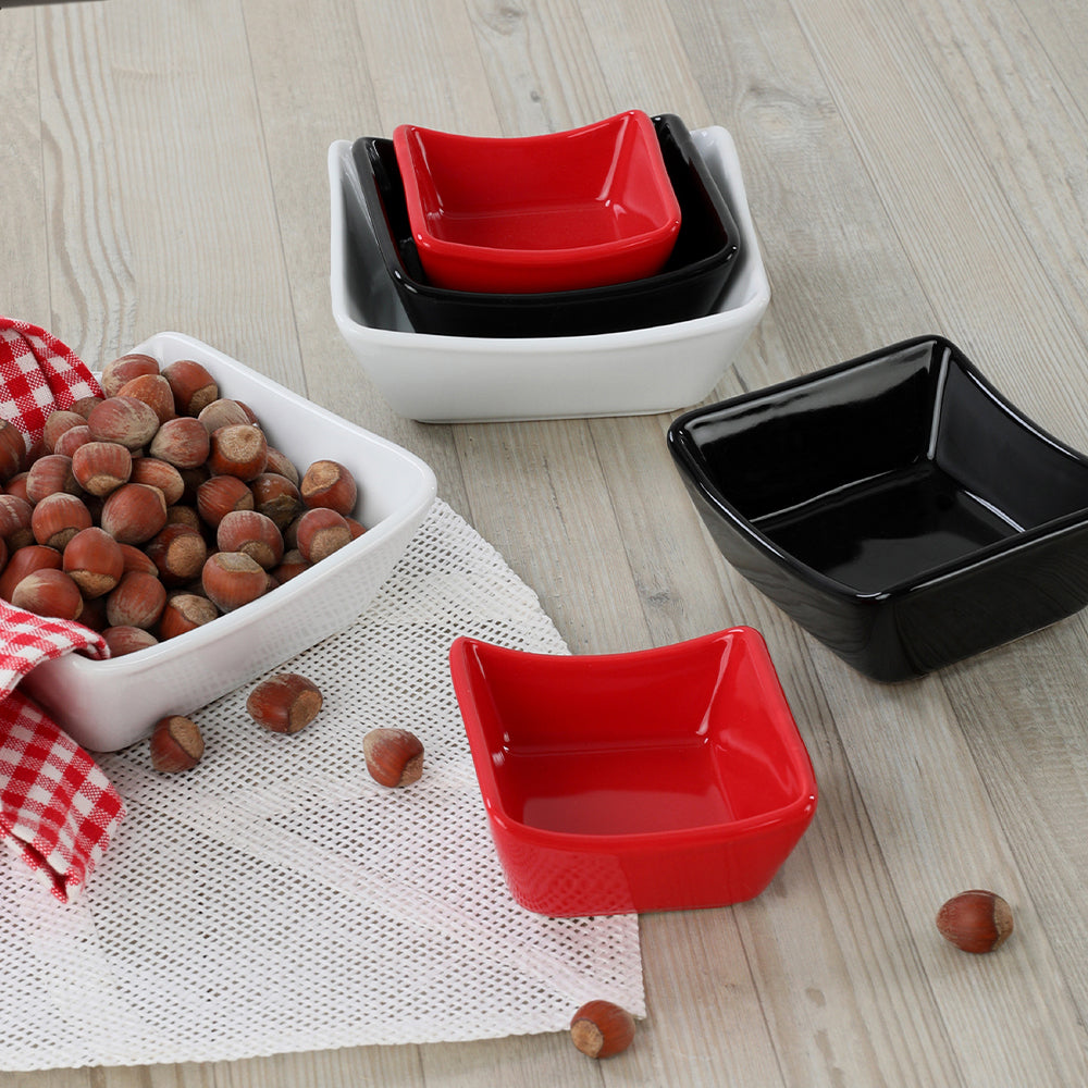 Black White Red Snack and dip bowls set 6-pieces 8/10/12 Cm