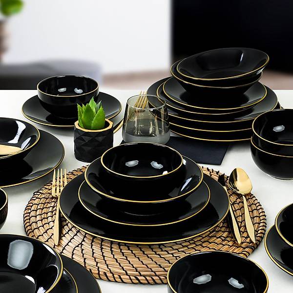 Aegea Black Gold Dinnerware Set - 24-pieces - 6 Persons