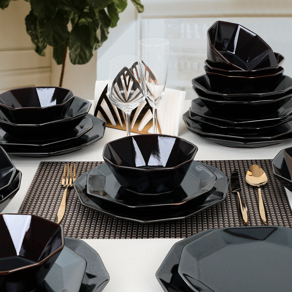 Crystal Shizen Black Dinner set 24 Pieces 6 Persons