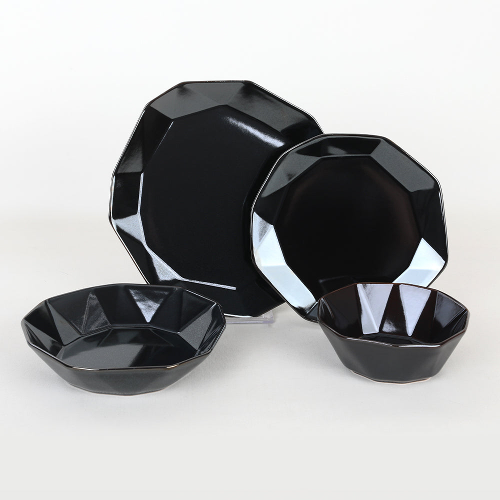 Crystal Shizen Black Dinner set 24 Pieces 6 Persons