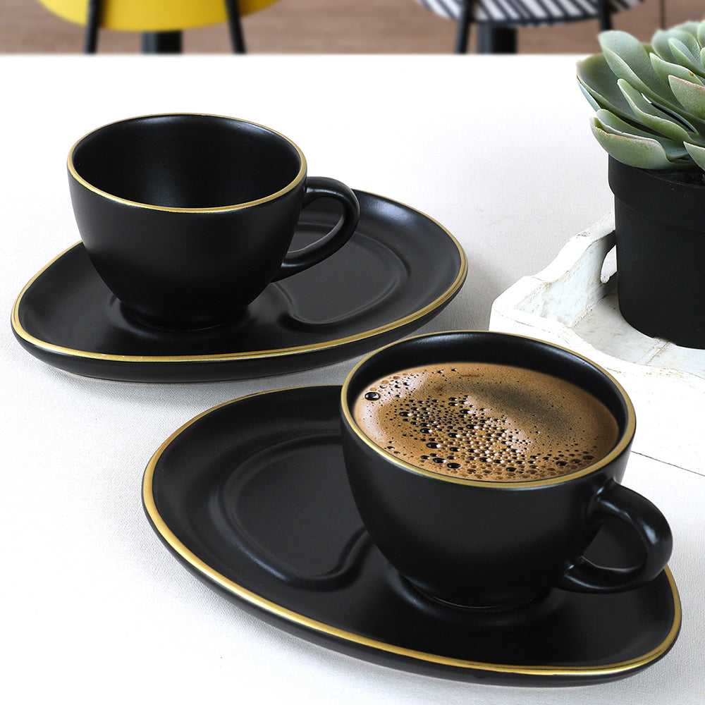 Damla Gold Matte Black Coffee Serving Set 4 Pieces 2 Persons