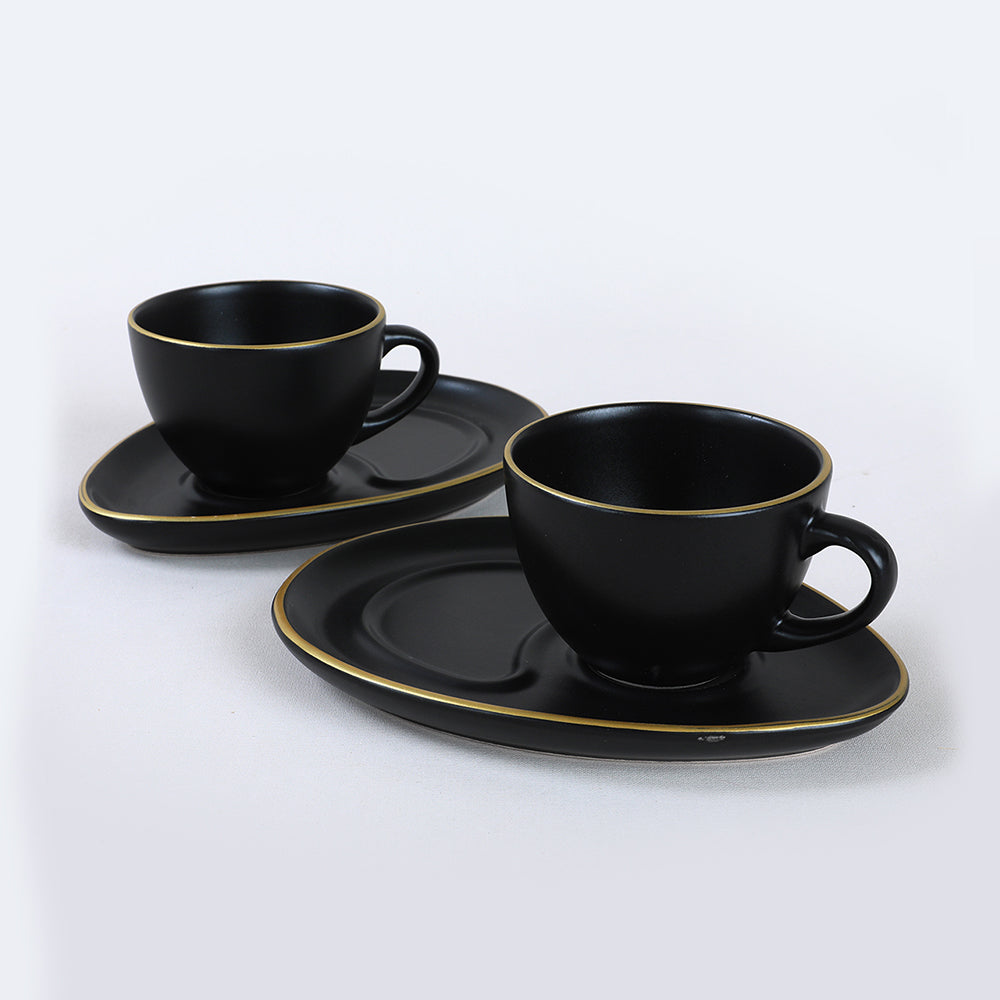 Damla Gold Matte Black Coffee Serving Set 4 Pieces 2 Persons