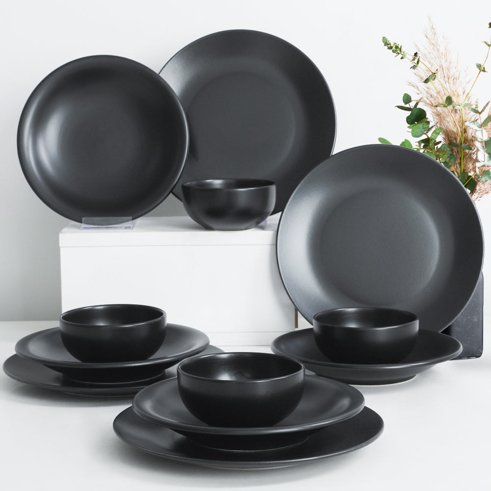 Degrade Matte Black Dinner set 4 Persons 12 Pieces