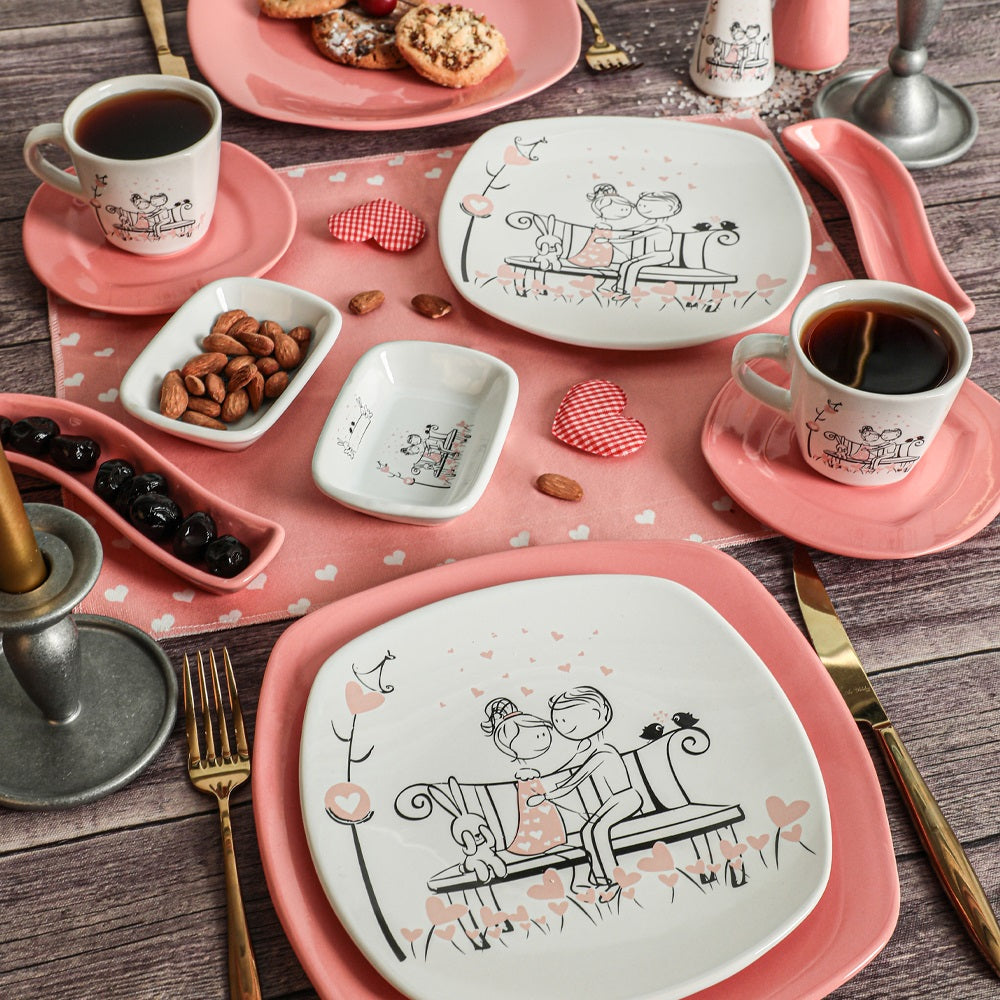 Pink Cute Breakfast / Dinner set 14 pieces 2 persons