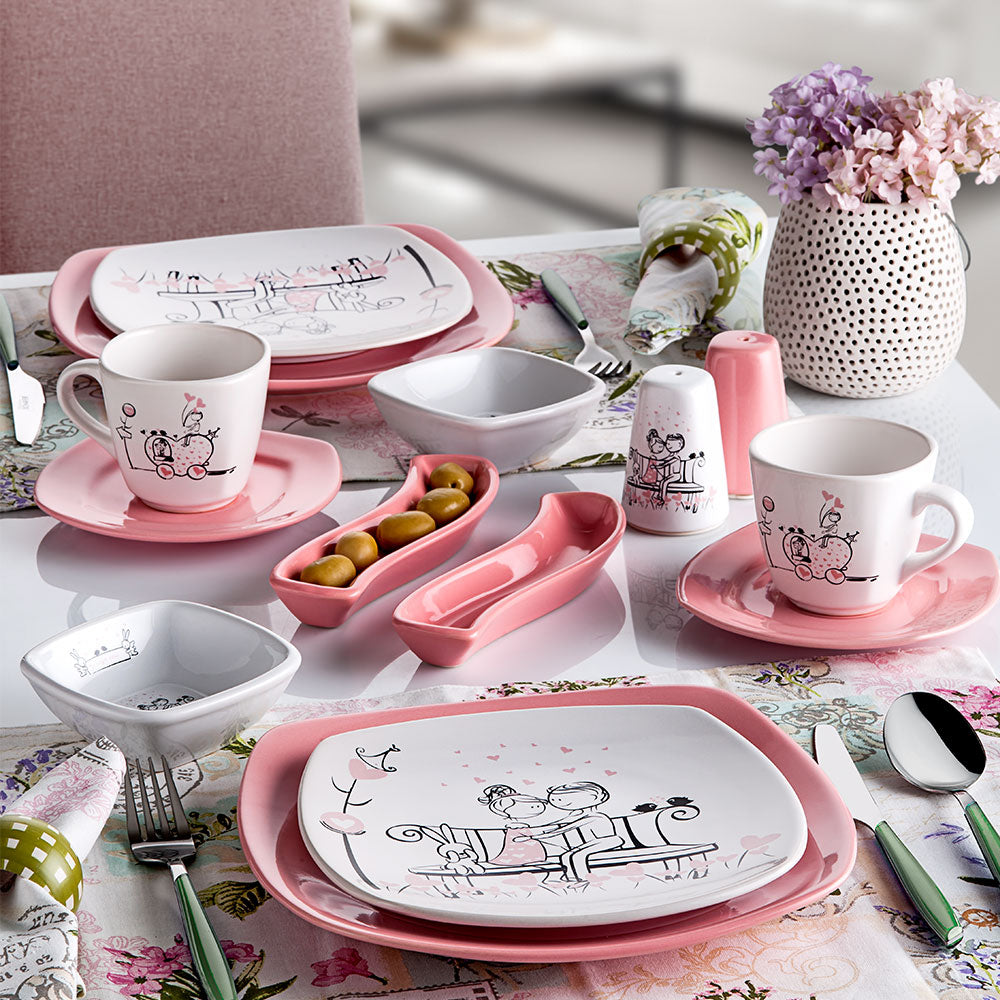 Pink Cute Breakfast / Dinner set 14 pieces 2 persons