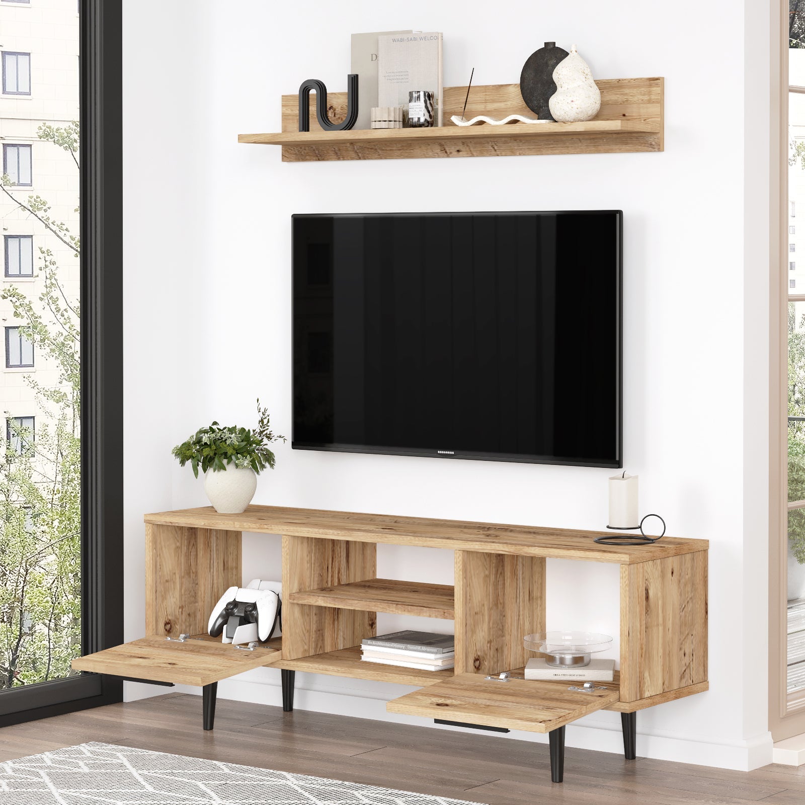 TV-meubel met plank 120 cm Eikenstijl | Venetië