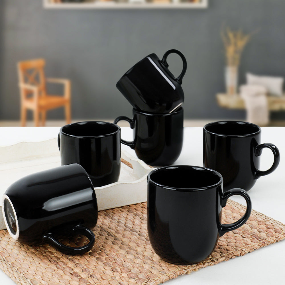 Black Glossy Mugs / Coffee cups set 10 cm 6 pieces