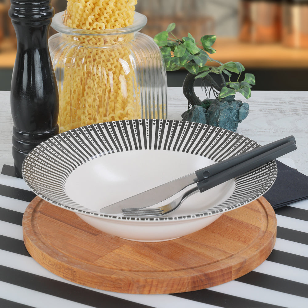 Black White Striped Pasta Plate 26 cm