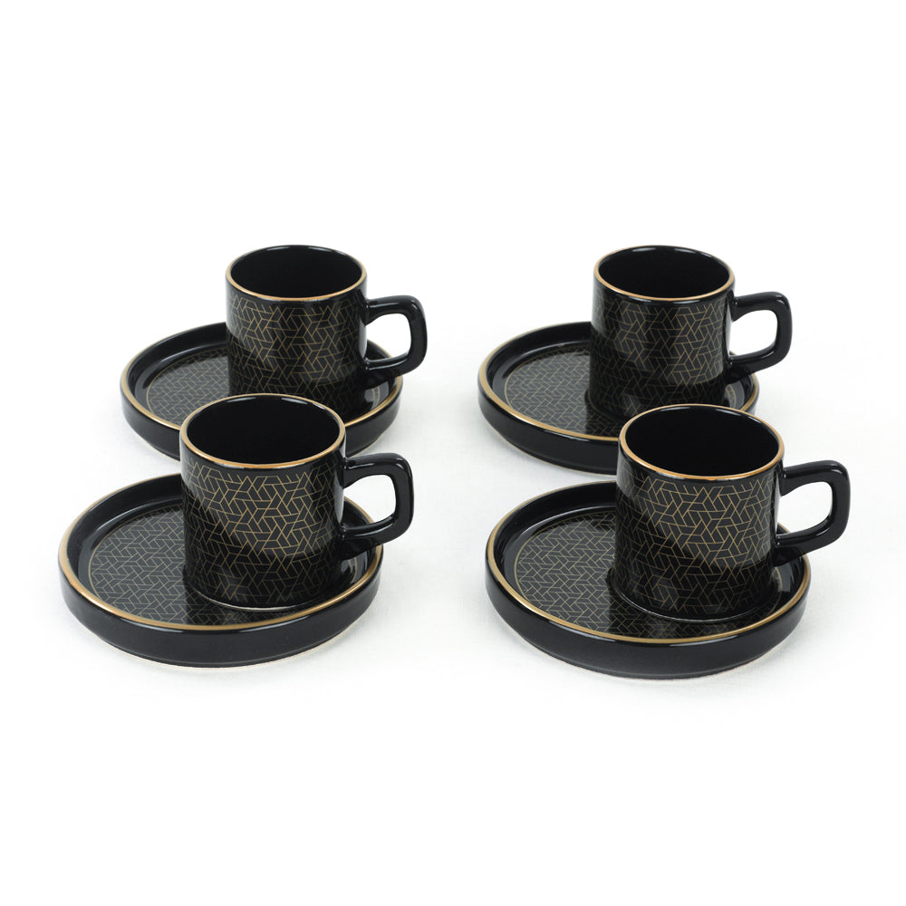 Black Gold Turkish Coffee Cups Set 8 Pieces 4 Persons