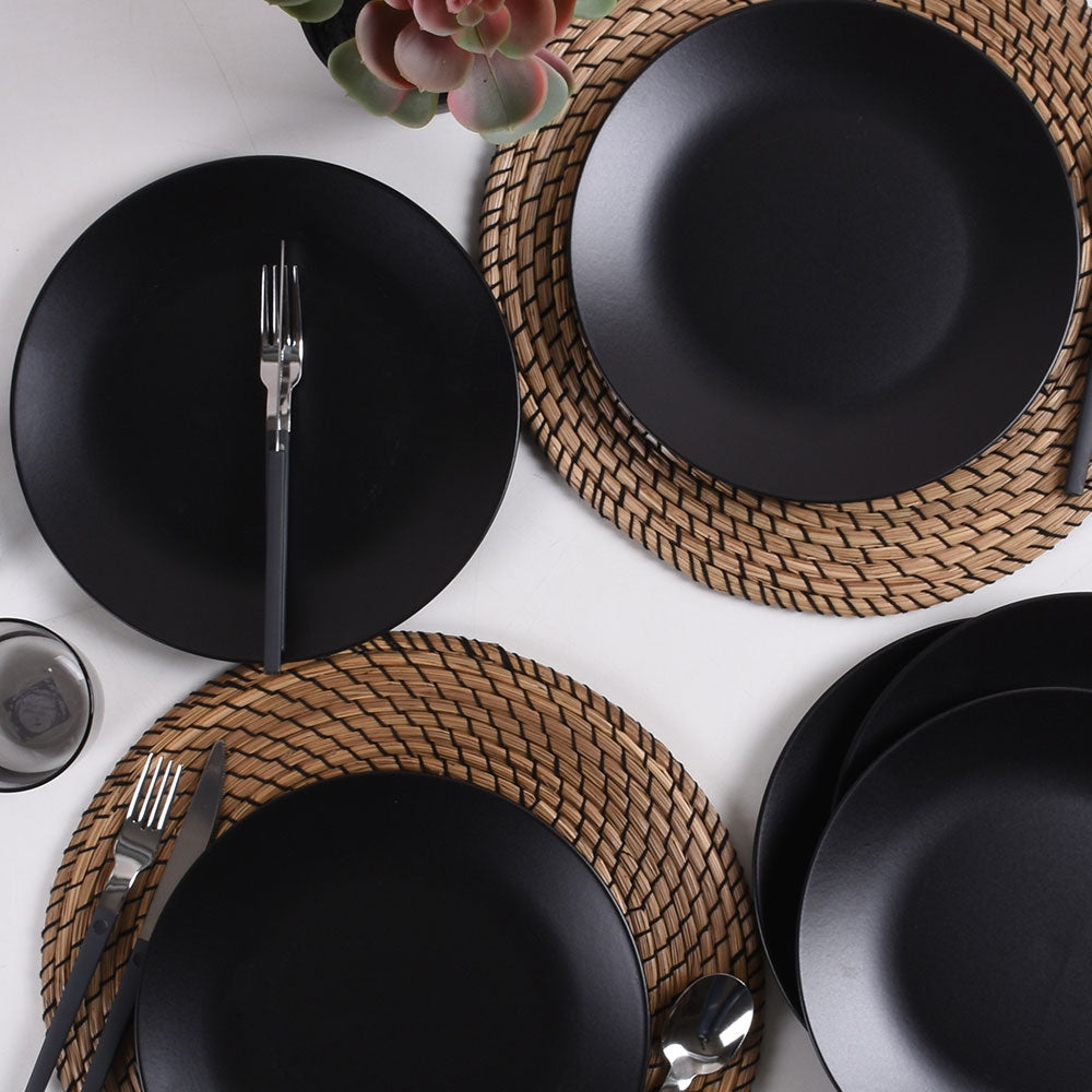 Matte Black Large Serving Plates set 25 cm 6 Pieces