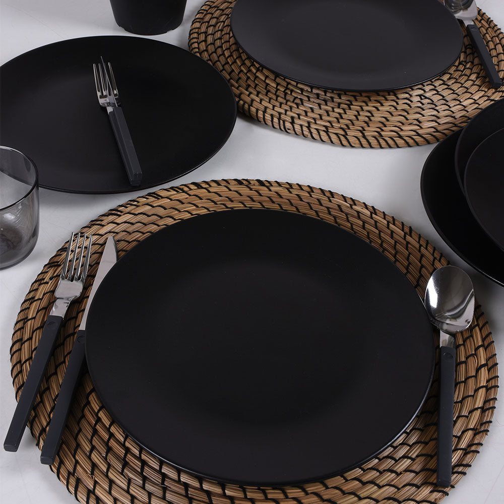 Matte Black Large Serving Plates set 25 cm 6 Pieces