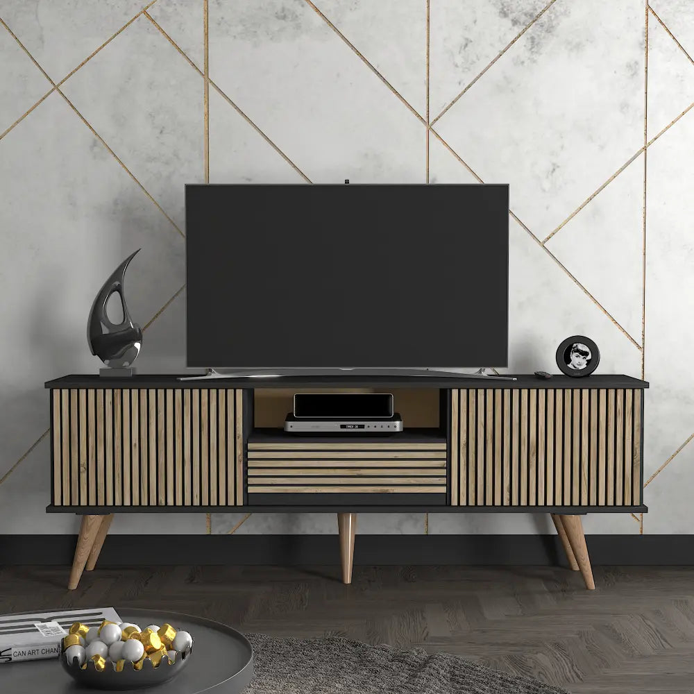 TV Stand 180 cm Slatted wall panel style | Tibro