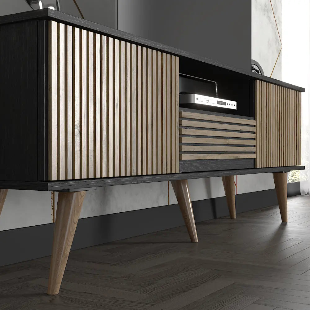 TV Stand 180 cm Slatted wall panel style | Tibro