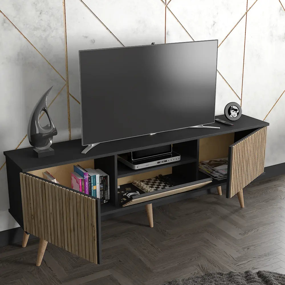 TV Stand 180 cm Slatted wall panel style | Tibro