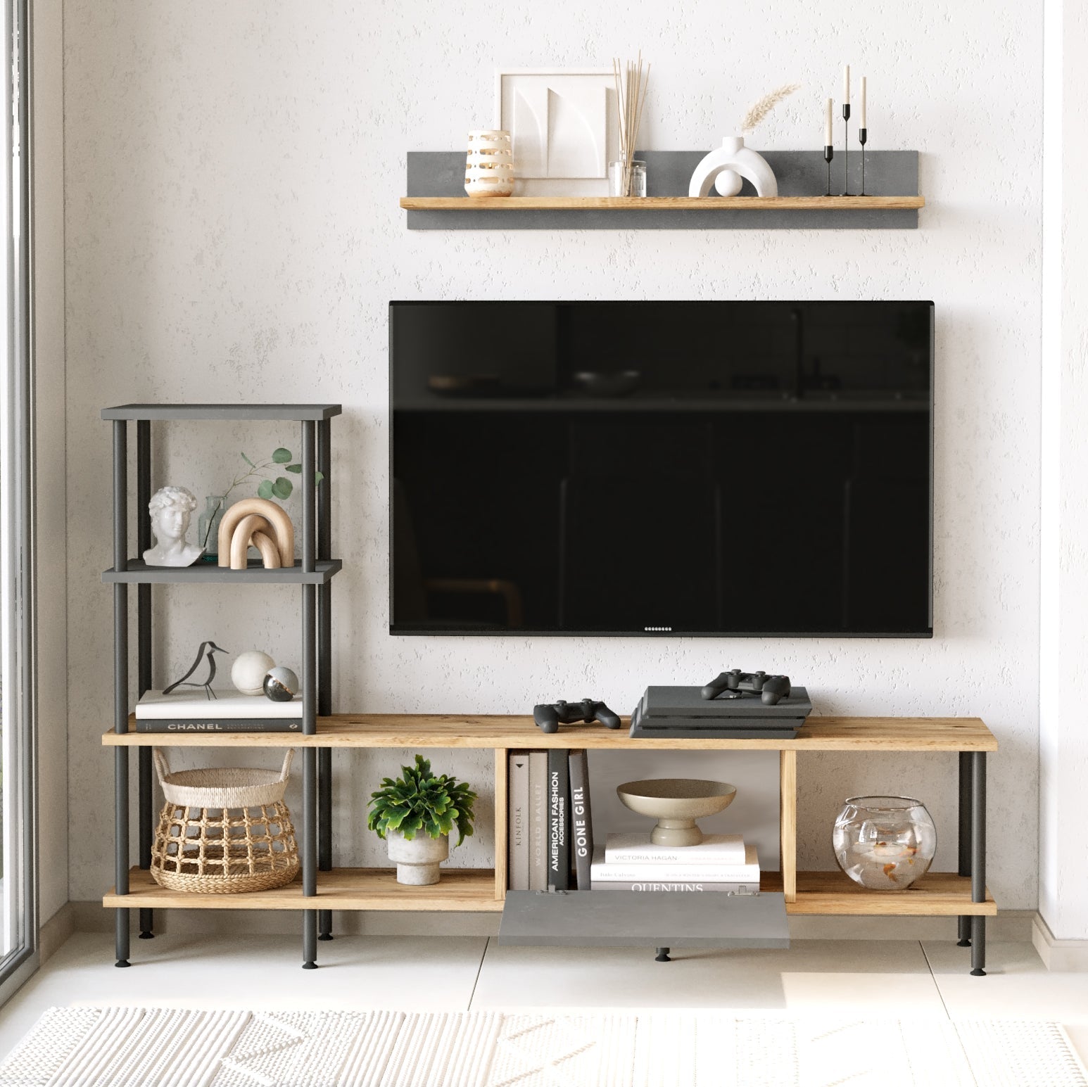 TV stand with open shelves 160 cm | Lisbon