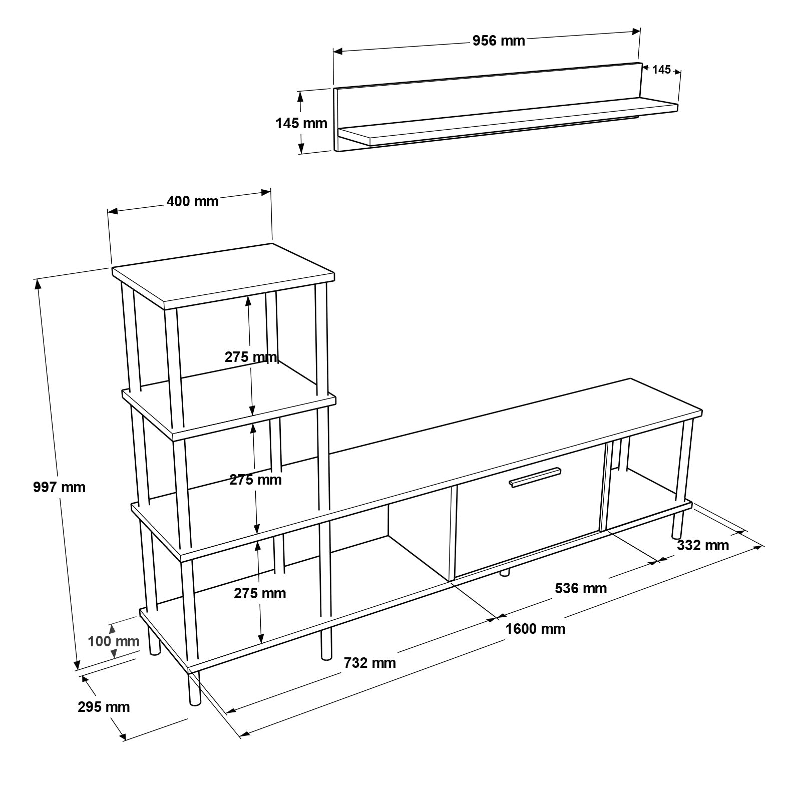 TV-meubel met open planken 160 cm | Lissabon