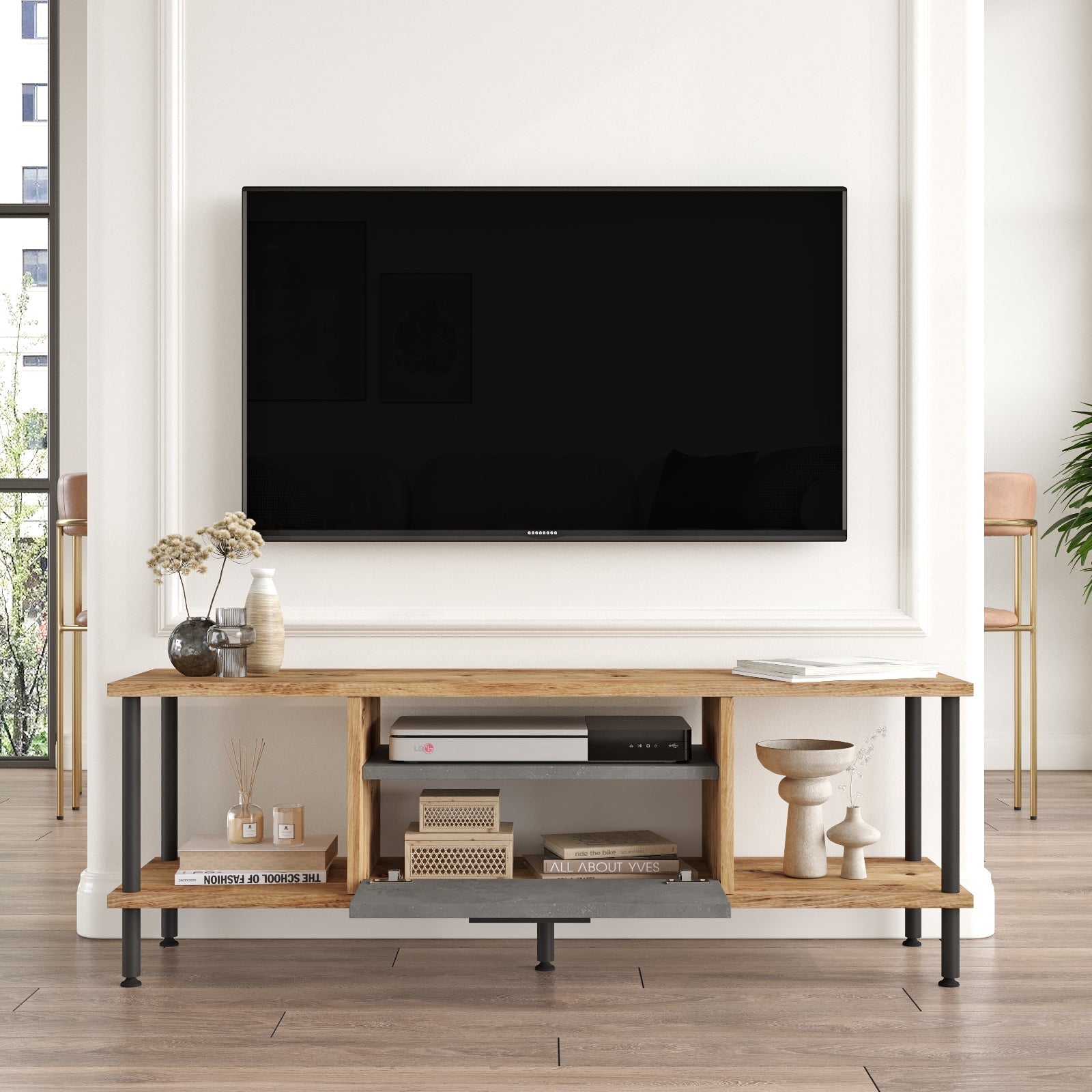 TV stand with open shelves 120 cm | Prague