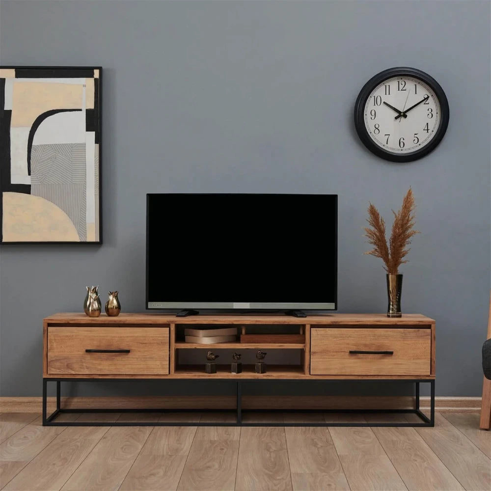 Meuble TV 180 cm Debout - Chêne avec pieds en métal | Kolding