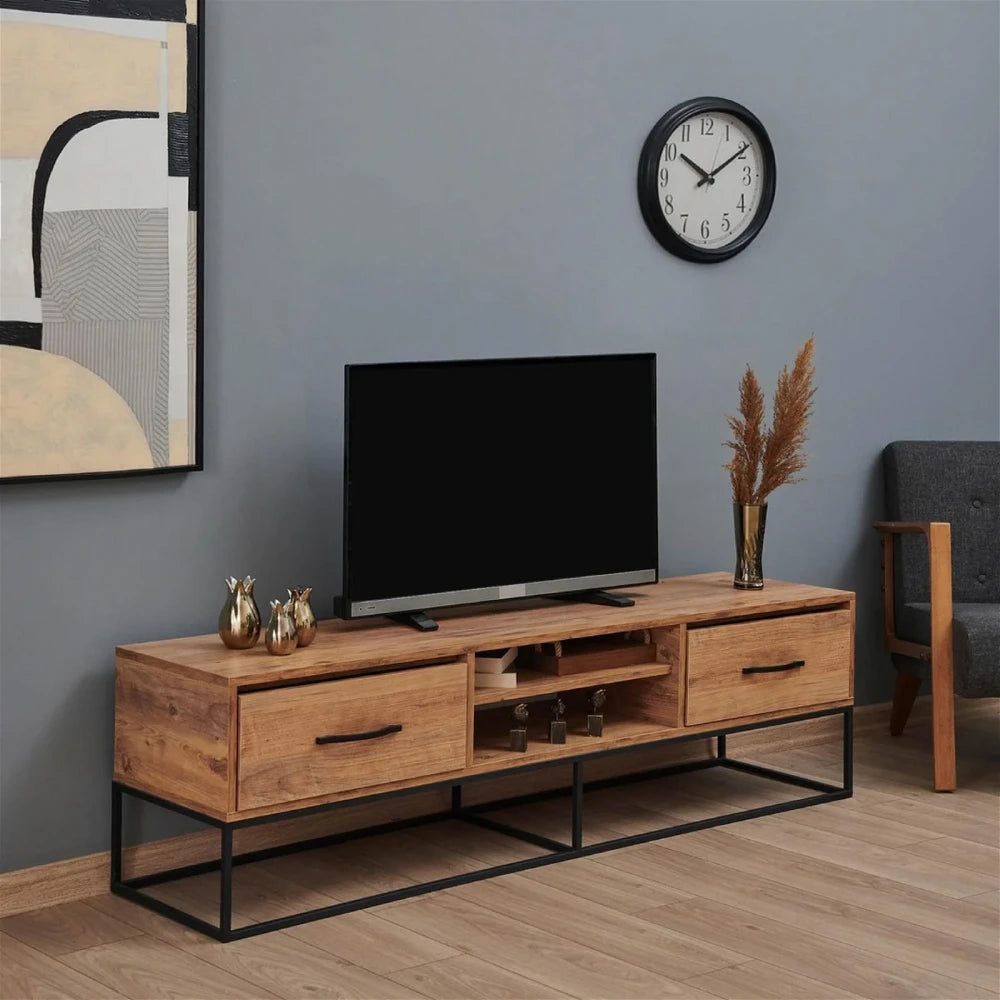 Meuble TV 180 cm Debout - Chêne avec pieds en métal | Kolding