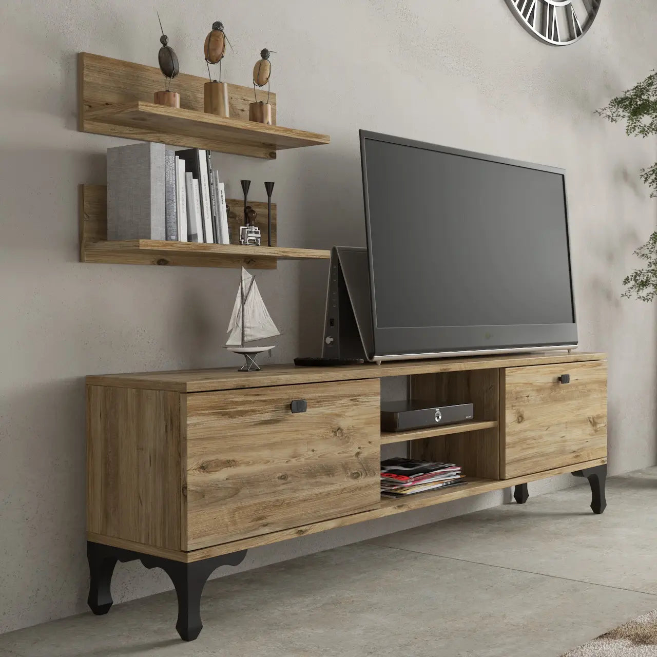 TV stand 150 cm Oak with wall shelves | Ørbæk