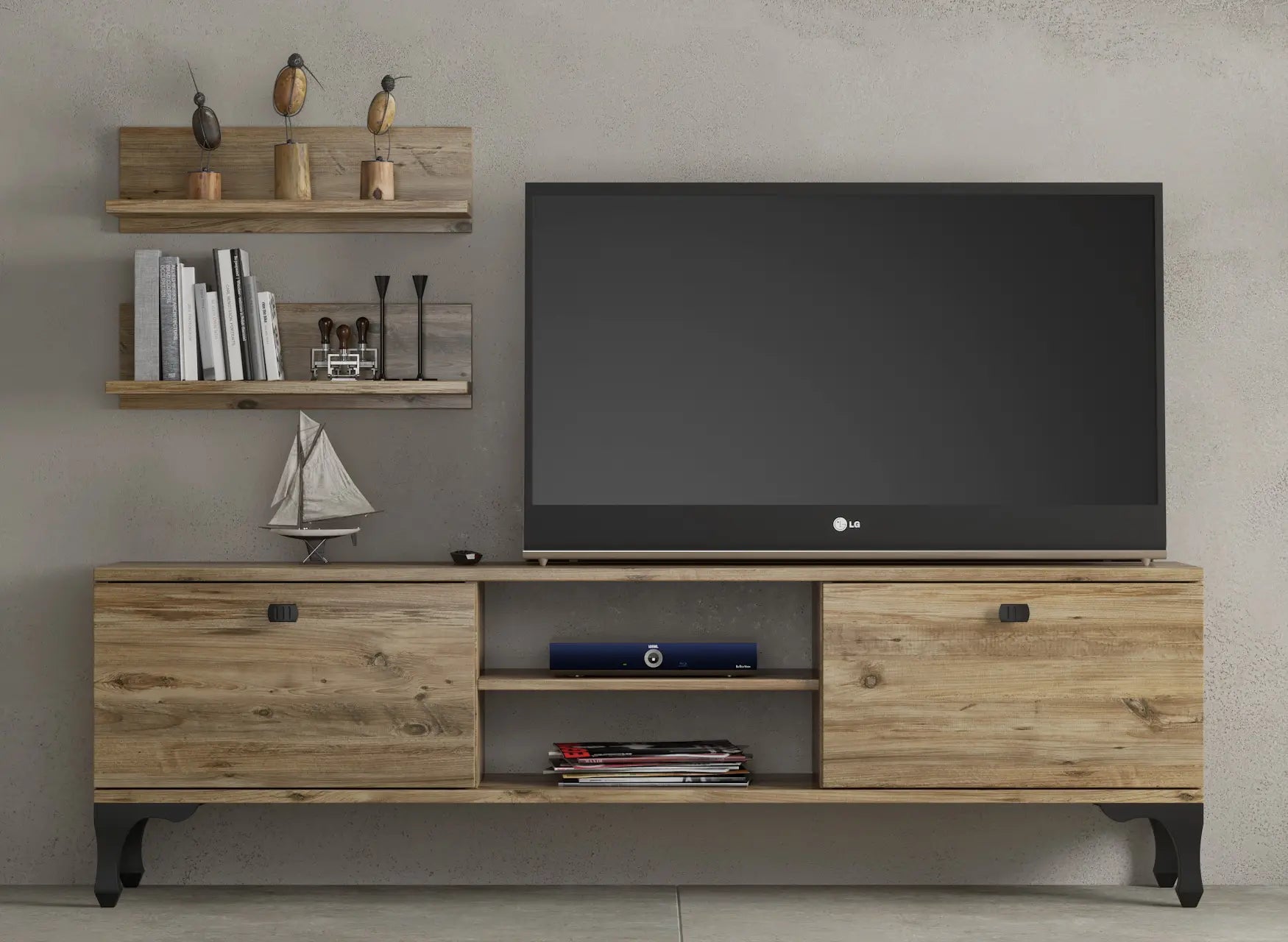 TV stand 150 cm Oak with wall shelves | Ørbæk