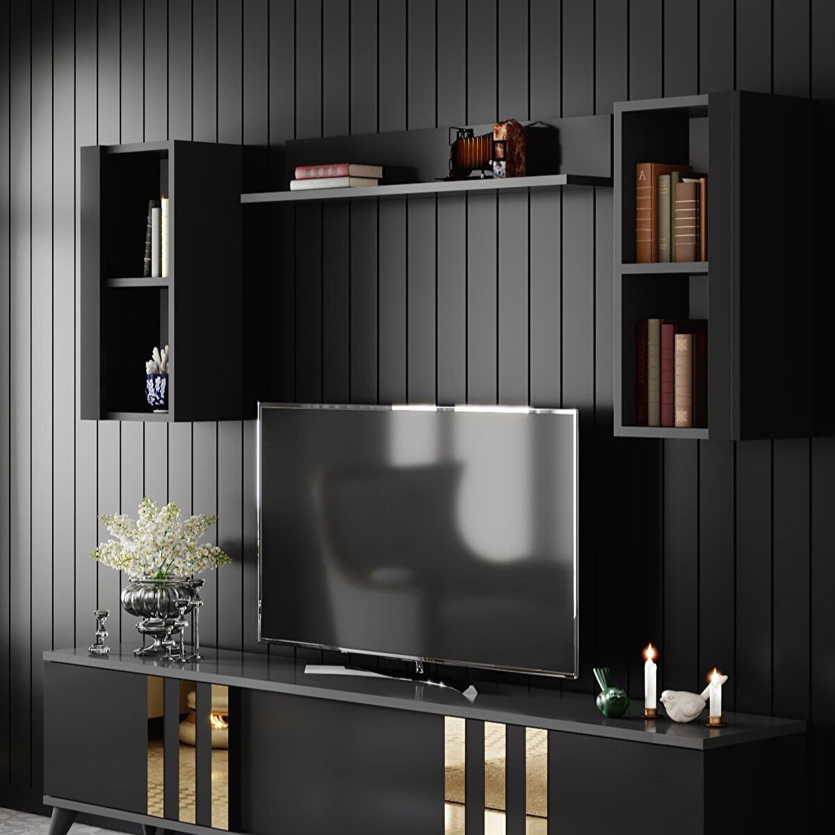 TV stand with wall cabinets 180 cm | Milano Black
