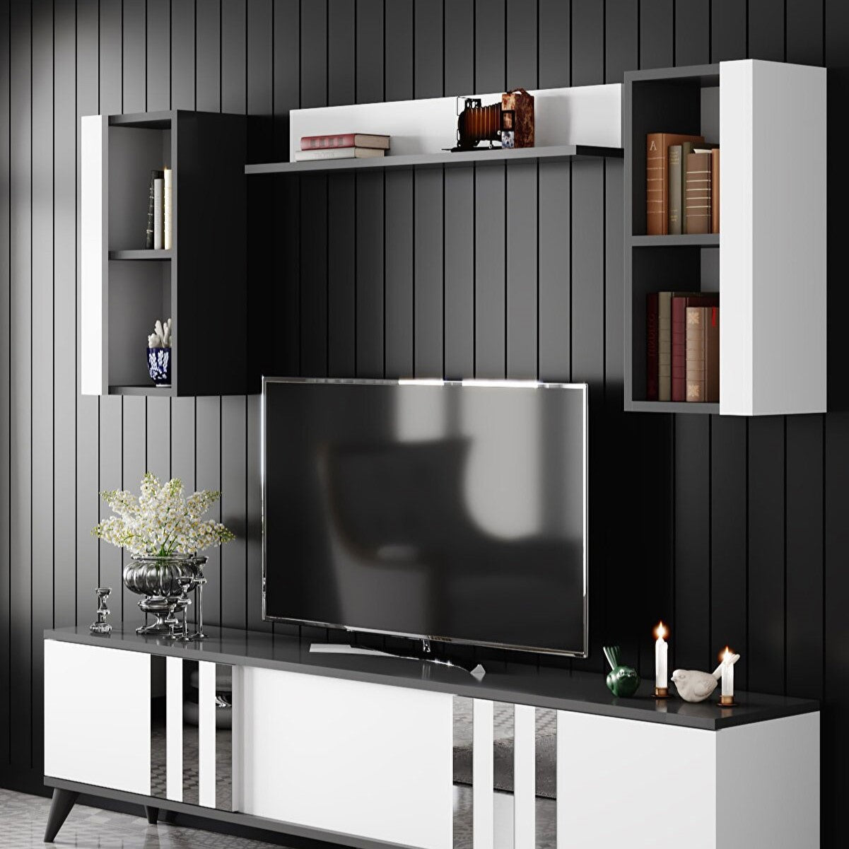 Meuble tv avec armoires murales 180 cm | Milano blanc