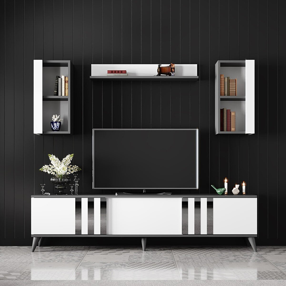 TV stand with wall cabinets 180 cm | Milano White